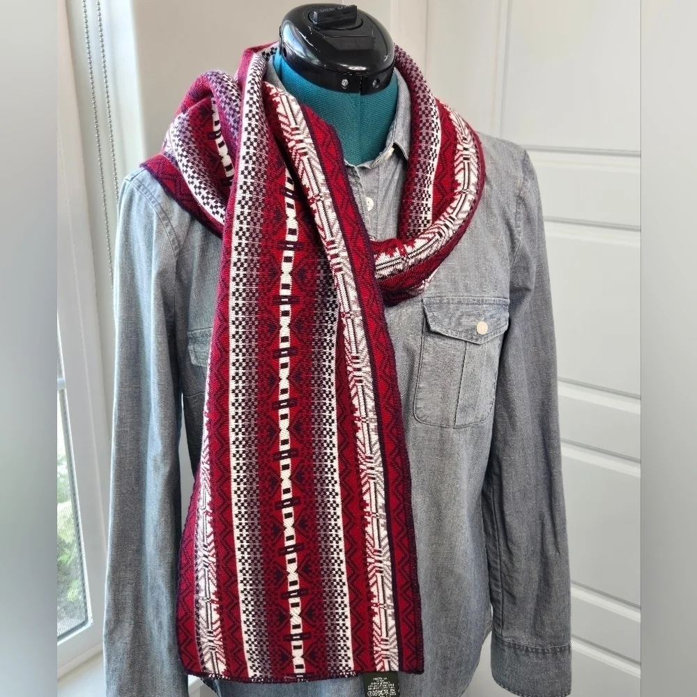 EDDIE BAUER MERINO WOOL BLEND PURPLE & RED SCARF AZTEC TRIBAL GEOMETRIC WOMEN OS